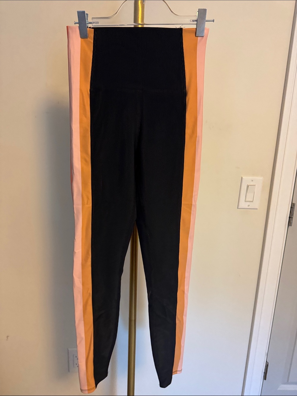 Beach Riot Black High-Rise Leggings with Pink and Orange Side Panels